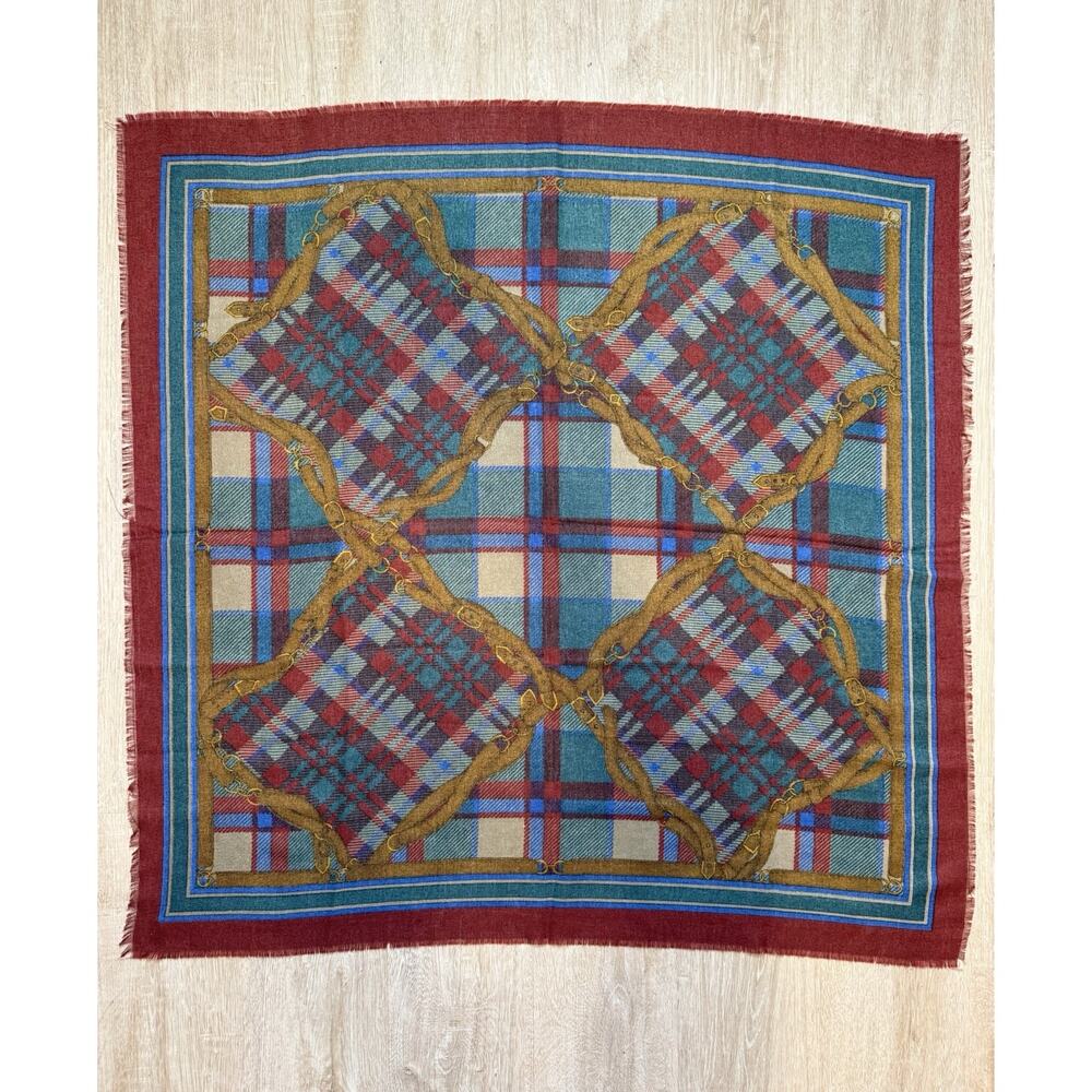 VTG Equestrian? Theme Scarf Red Blue Green Brown Unbranded Square Plaid